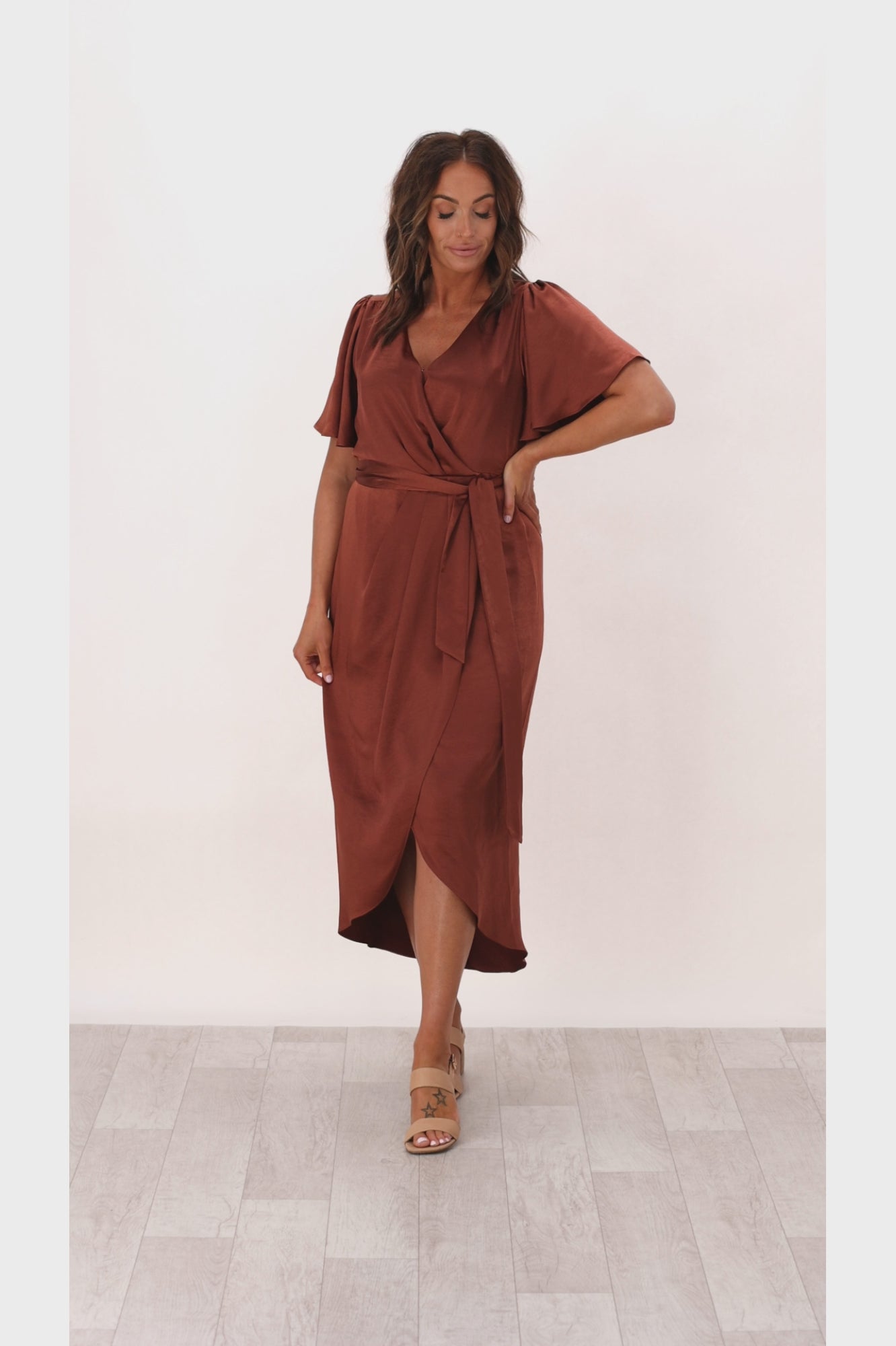 New look midi clearance wrap dress in rust