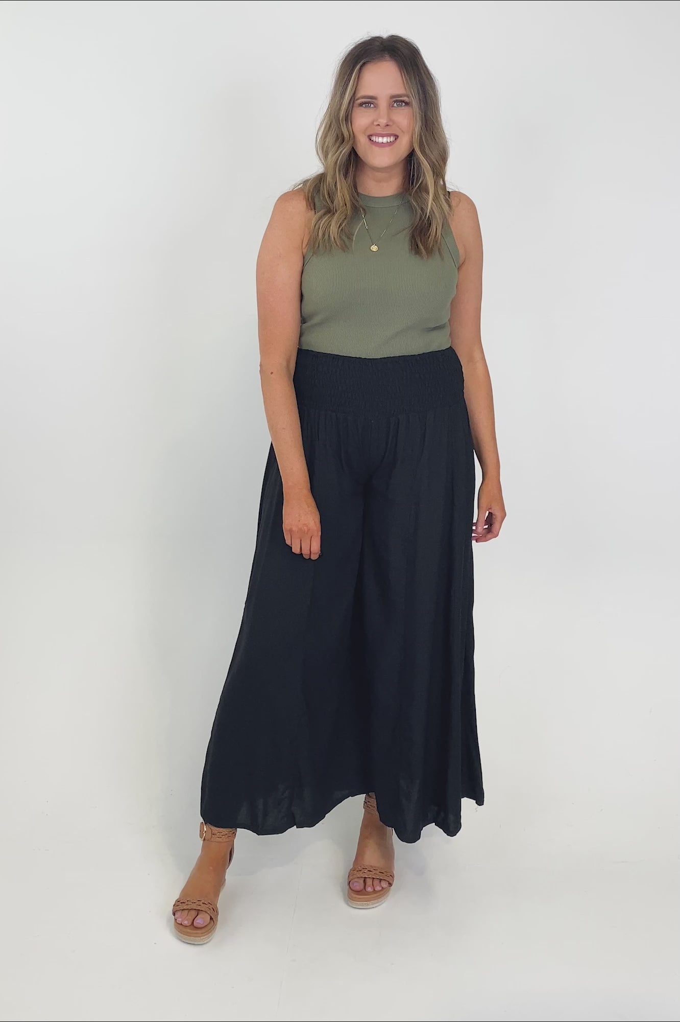 Bodacious Fremantle Rouched Wide Leg Pant Black