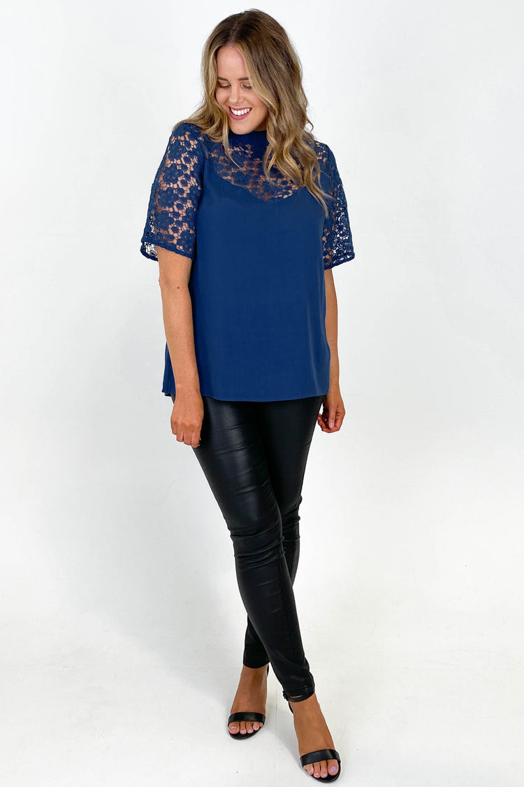 Blue lace shop top outfit