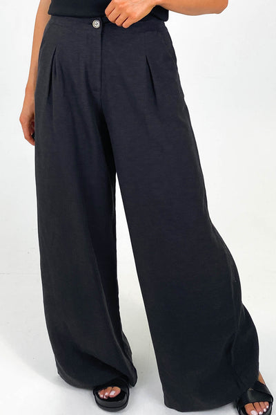 Iris Maxi Linen Blend Pants Black | Shine On NZ